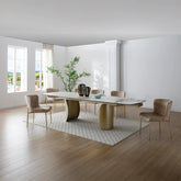 Paoli Matt White & Earth Vein Italian Ceramic Extending Dining Table with Matte Gold Base Legs by Pendle Village Furniture That extends from 200cm to 300cm